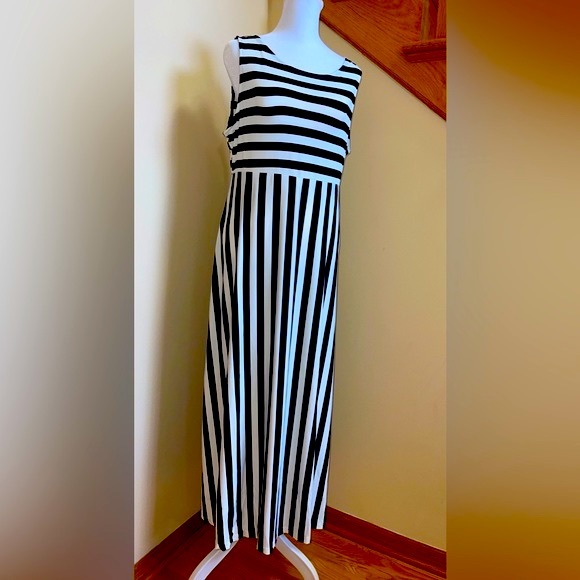 Women’s Casual High Waist Line Maxi Striped Navy White Summer Dress Size S, XXL - Picture 4 of 8